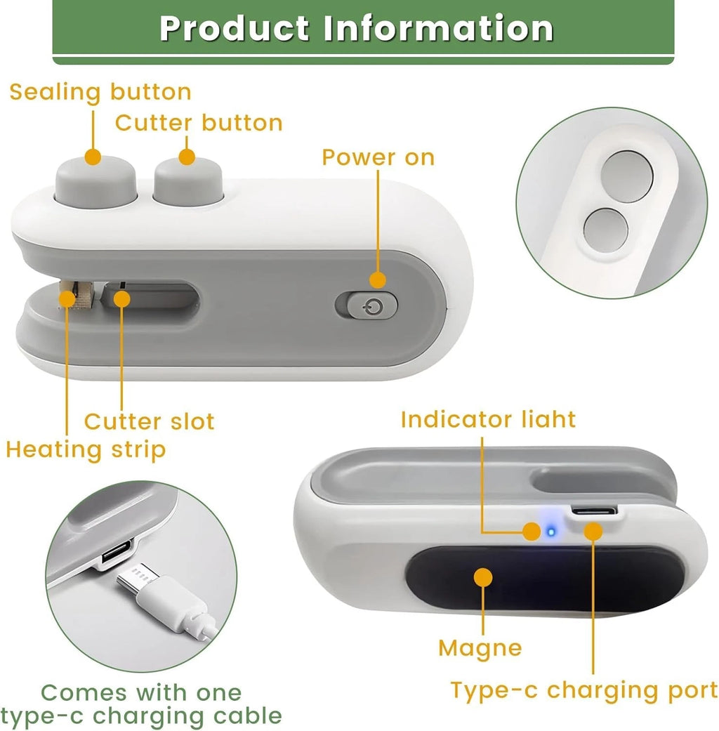 2 in 1 Mini Bag Sealer and Cutter,Rechargeable Chip Bag Sealer Machine