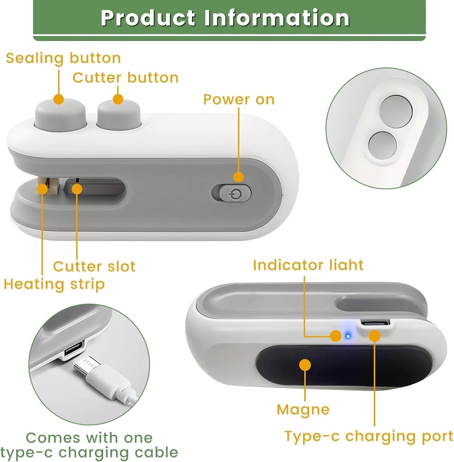2 in 1 Mini Bag Sealer and Cutter,Rechargeable Chip Bag Sealer Machine