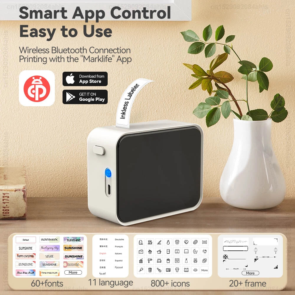 Label Maker Machine with Tape Portable Sticker Barcode Bluetooth Thermal Printer